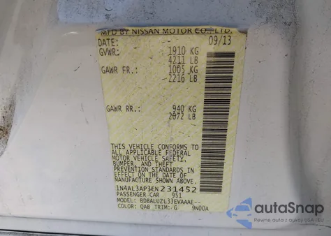 2014 Nissan Altima 2.5 Sv from USA, damaged, VIN 1N4AL3AP3EN231452